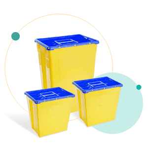 blue clinical waste bin with blue lid, available in multiple sizes