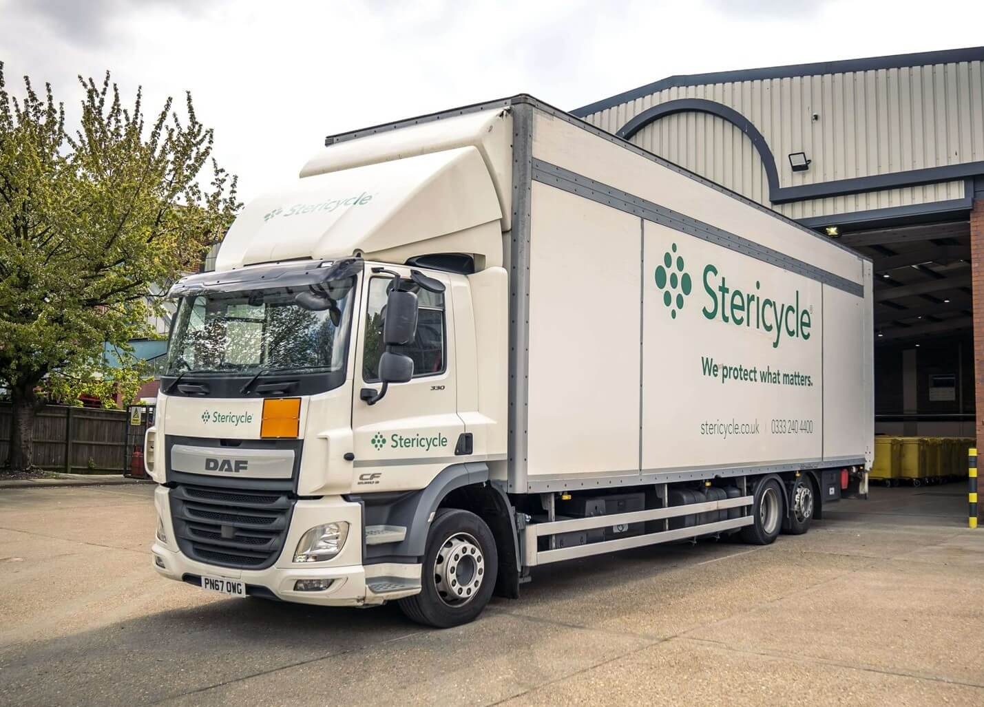 stericycle waste disposal truck at London facility