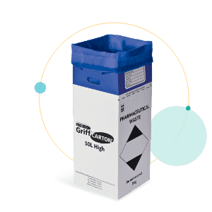 blue clinical waste cardboard container