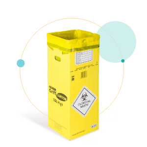 yellow clinical waste cardboard container