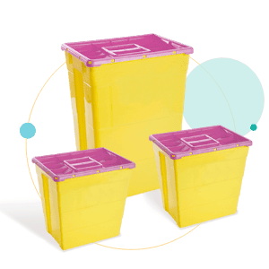 purple clinical waste bin with purple lid, available in multiple sizes
